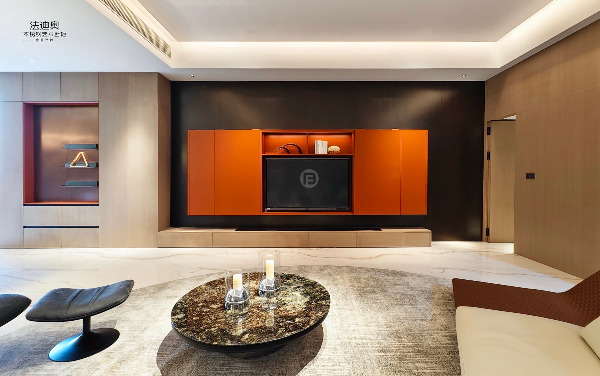 Close interior vignette showing cabinet volumes and circulation.