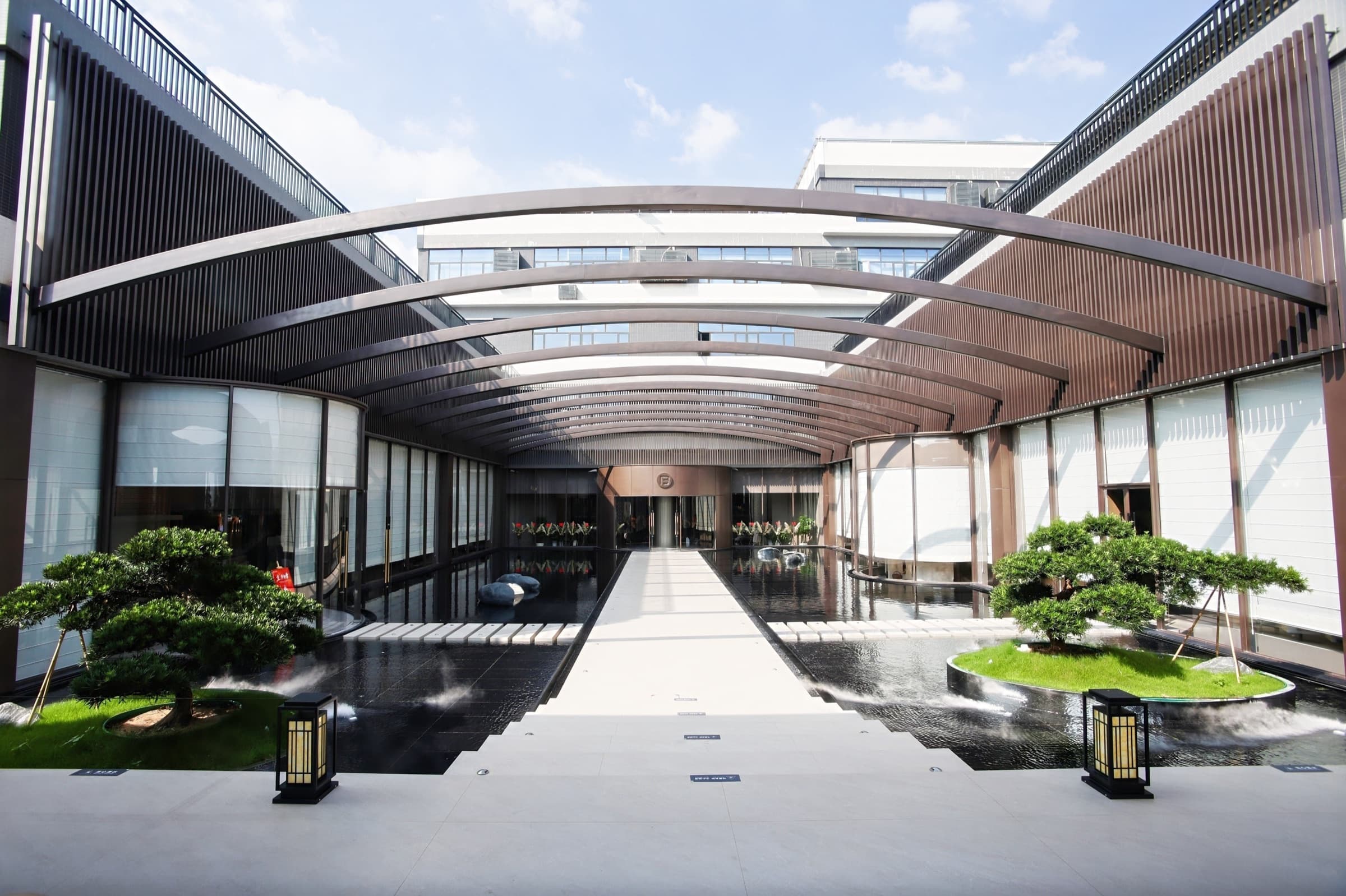 Perspective of cabinetry alignment and controlled reflection lines.