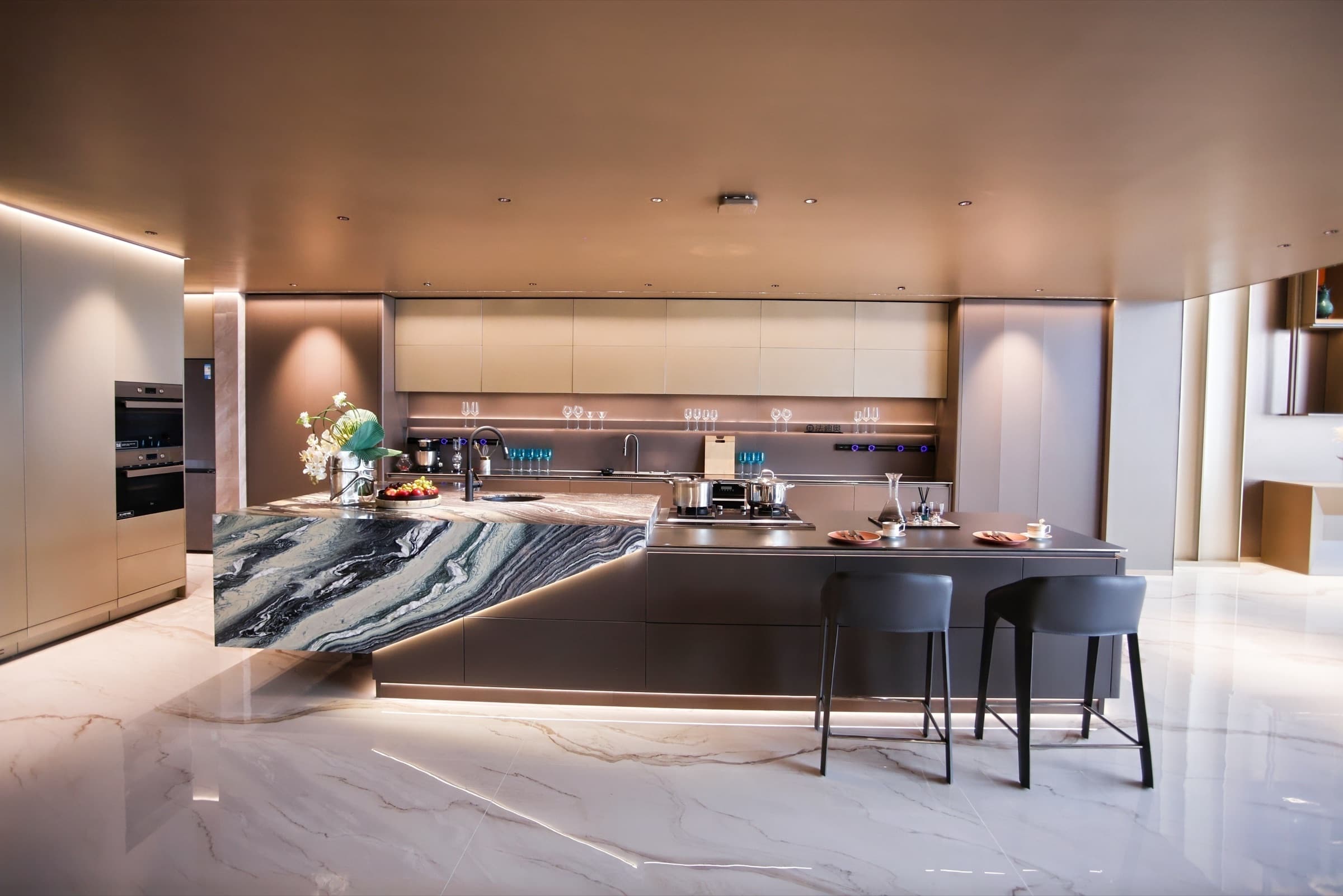 Close-up of handle treatment and tactile surface contrast.