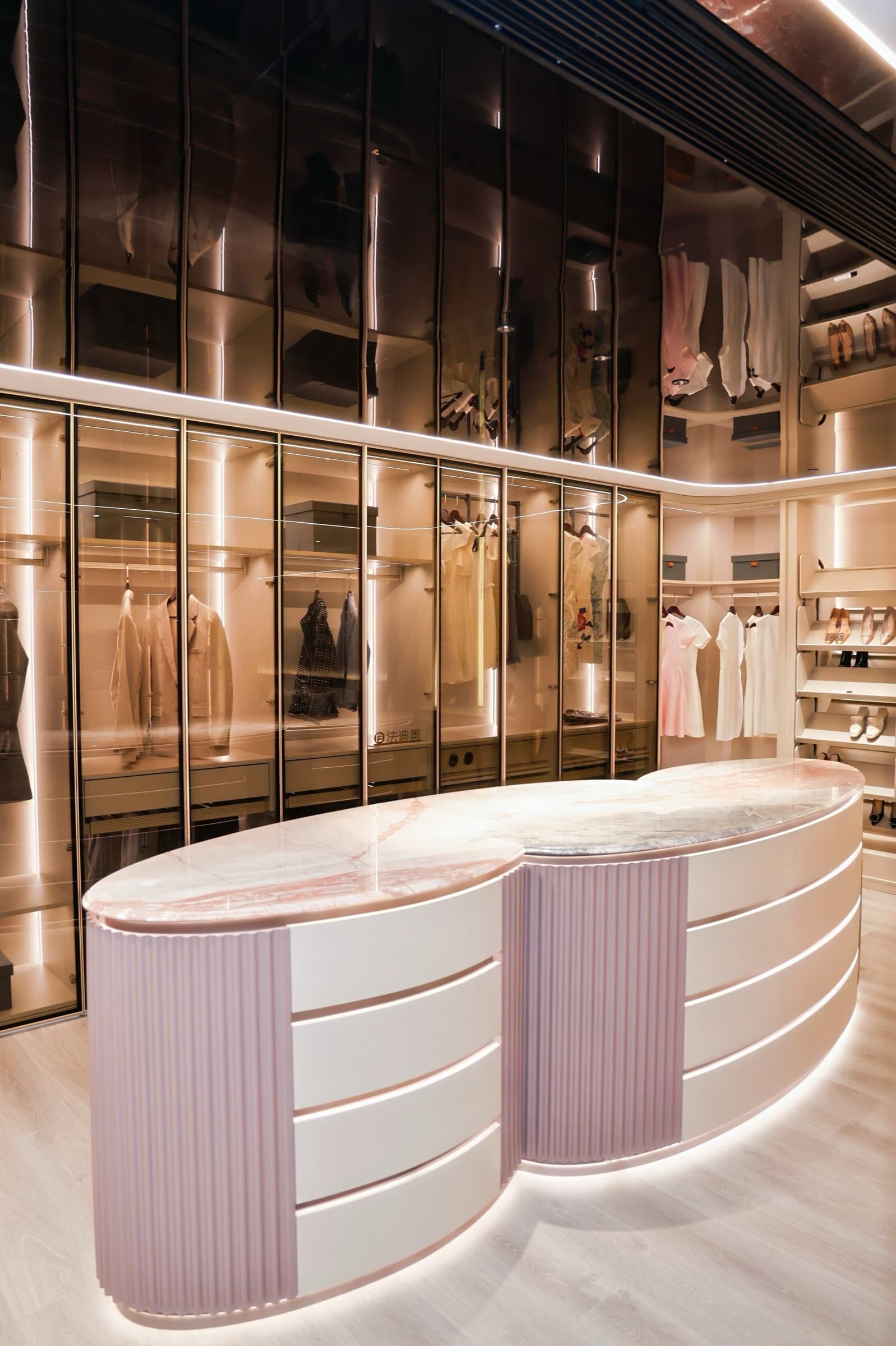 Interior wardrobe detail with shelving and integrated accessories.