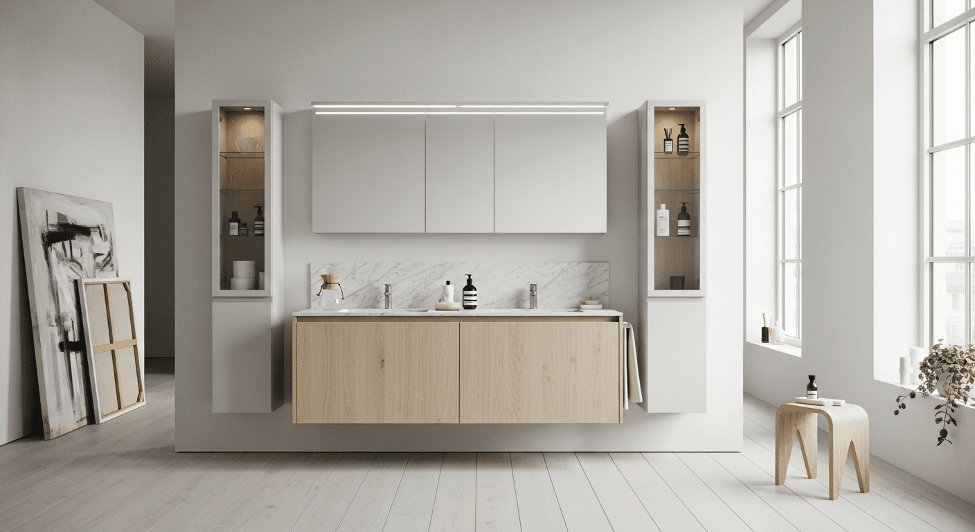 Gallery pale oak vanity lifestyle view
