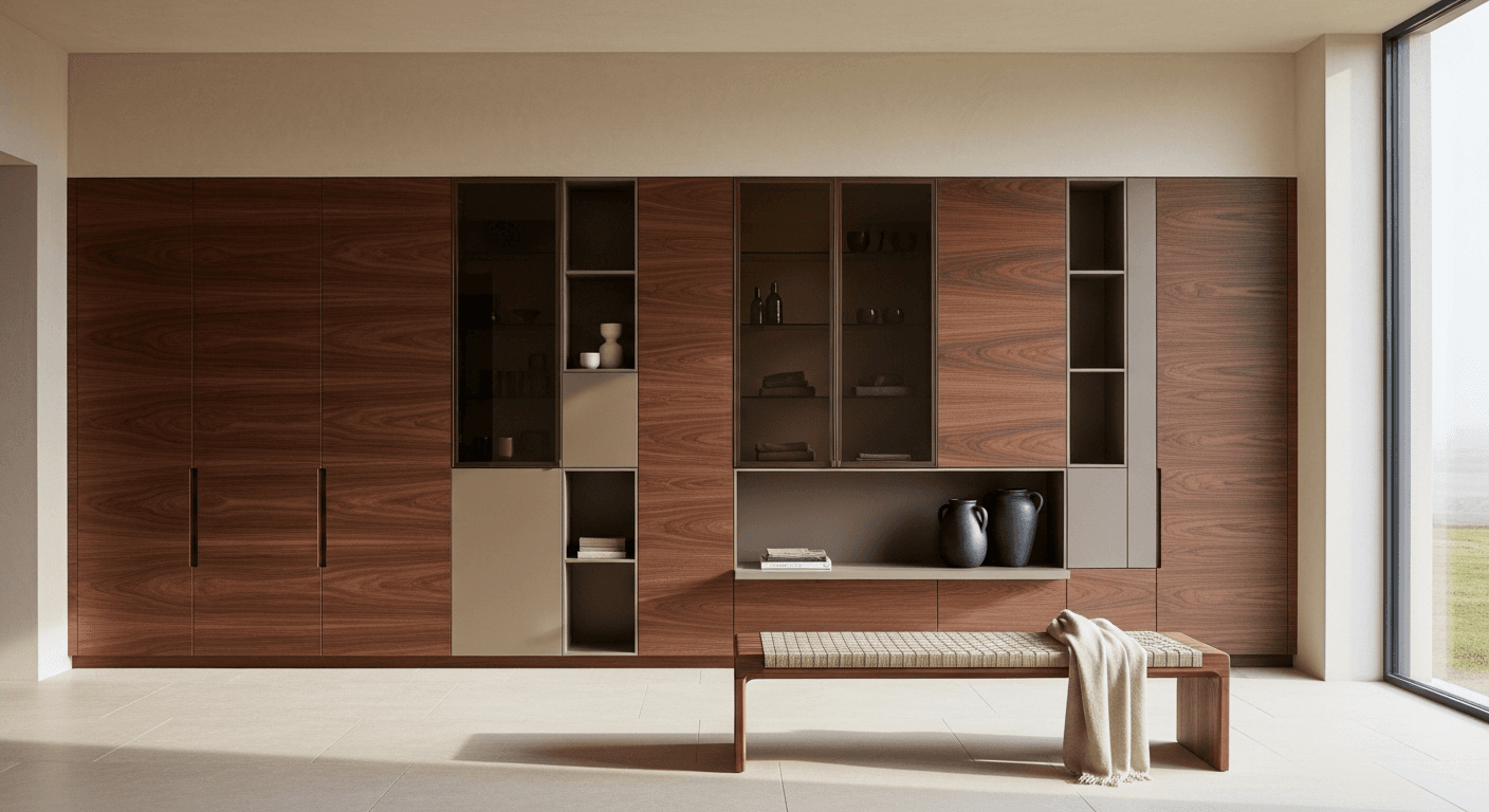 Warm hotel walnut decorative wall panel lifestyle view