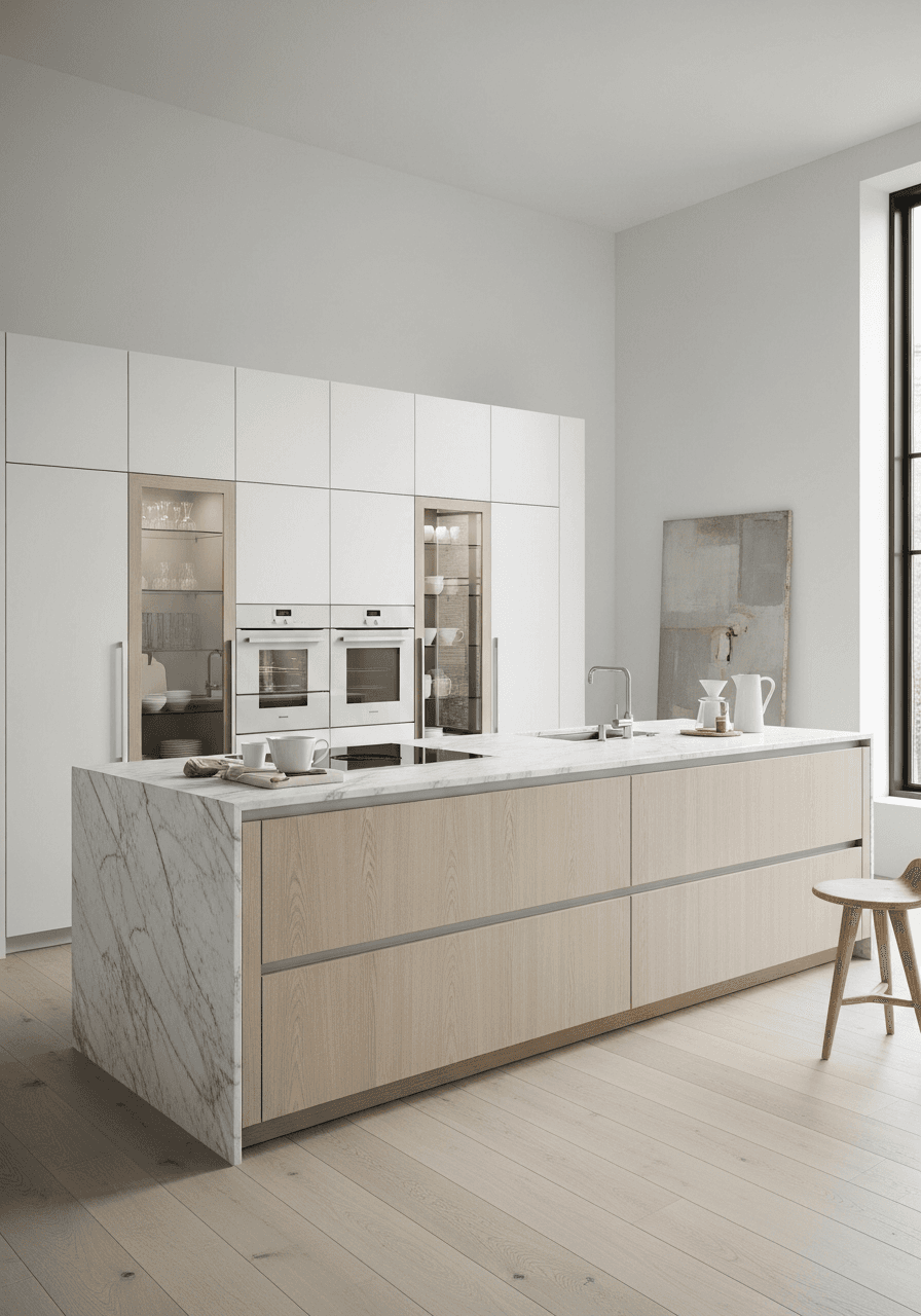Modern kitchen in gallery pale oak finish