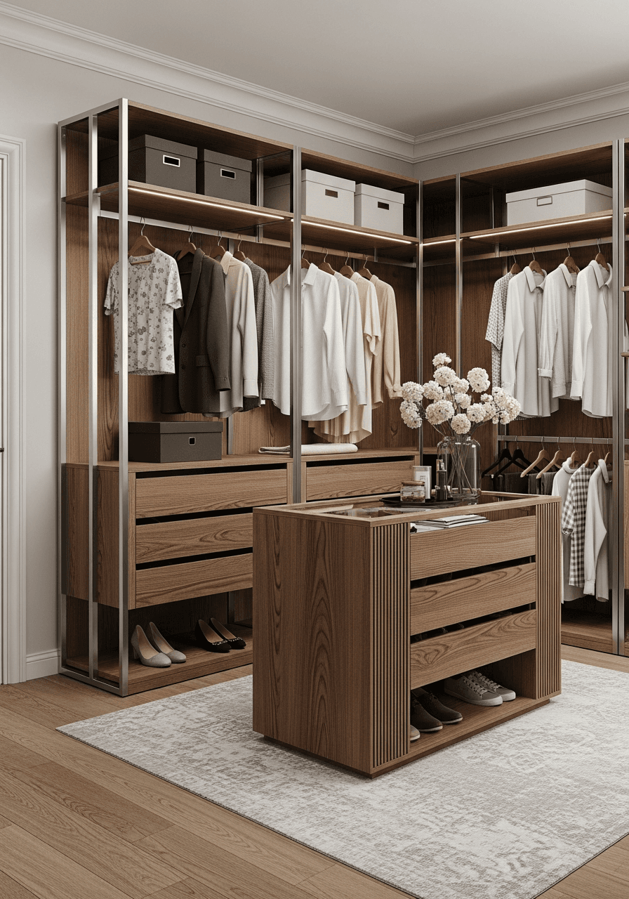 Walk-in closet in new Chinese rosewood finish