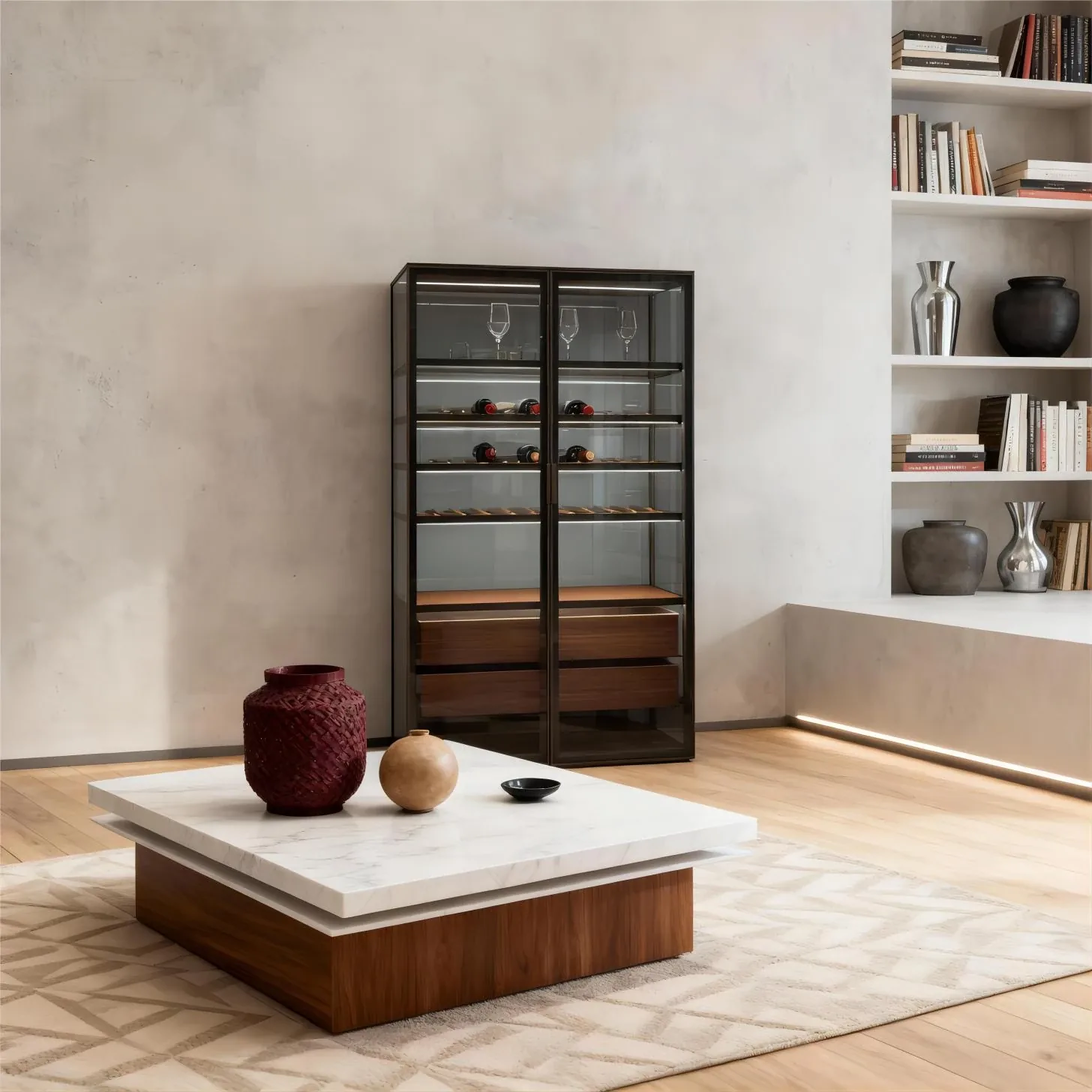 Italian Floating Tempered Glass Wine Cabinet