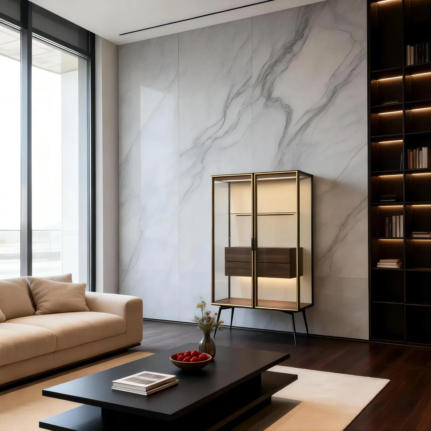 High-Leg Floating Wood Veneer Cabinet