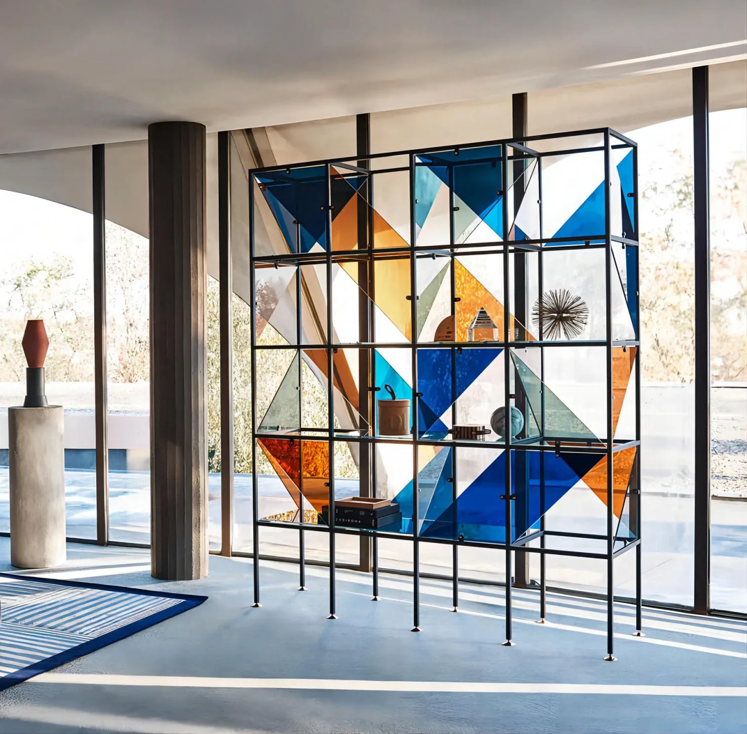 Tall Art Glass Display Cabinet