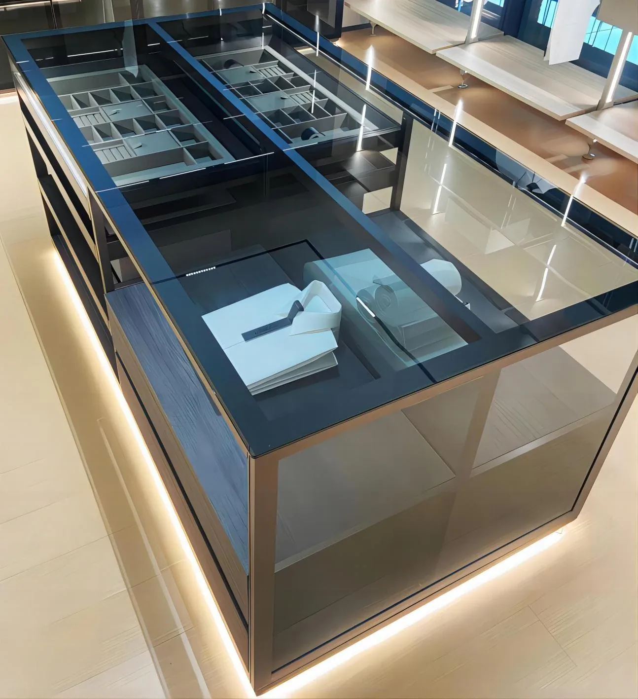 Walk-In Closet Island with Six Leather Drawers
