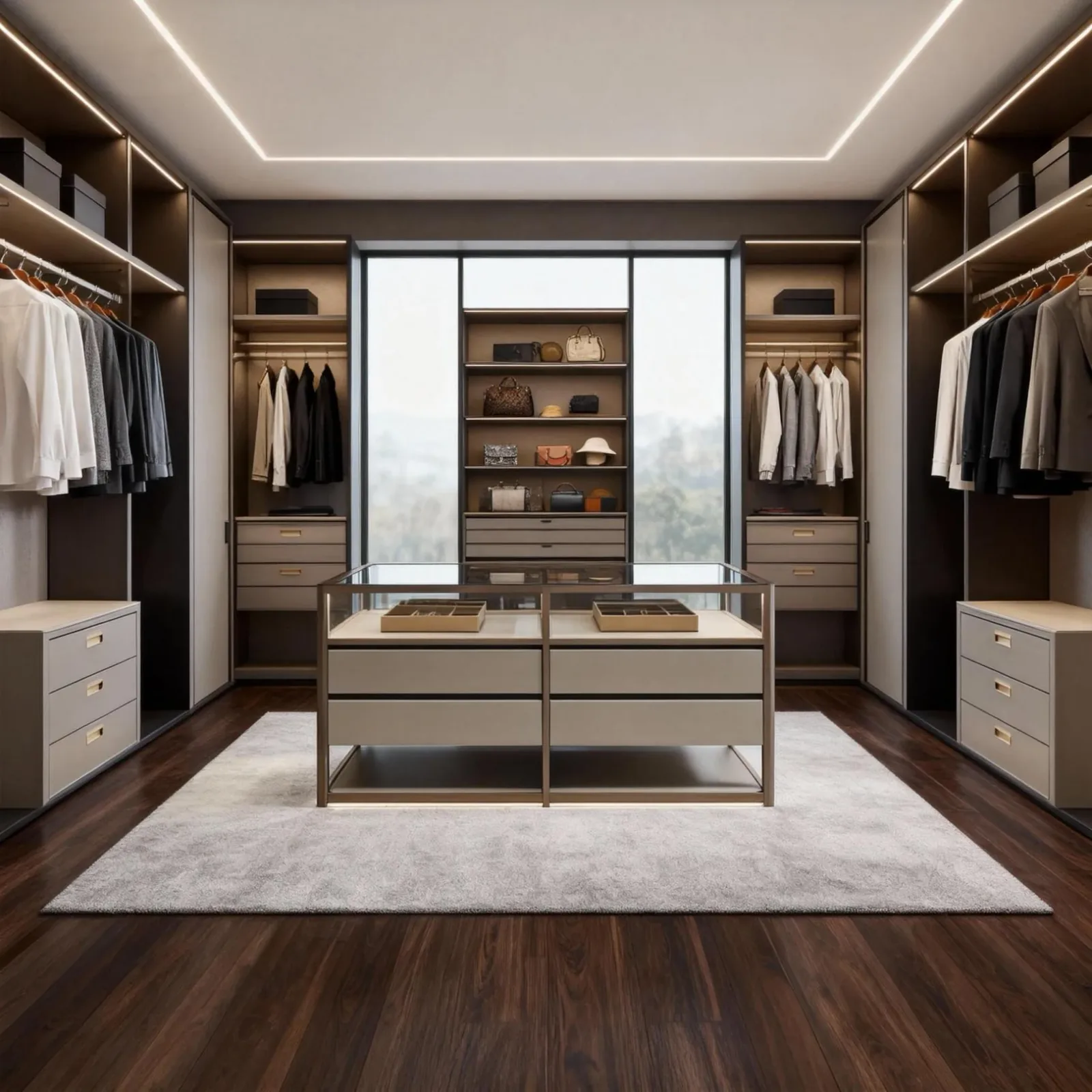 Walk-In Closet Island with Eight Lit Drawers