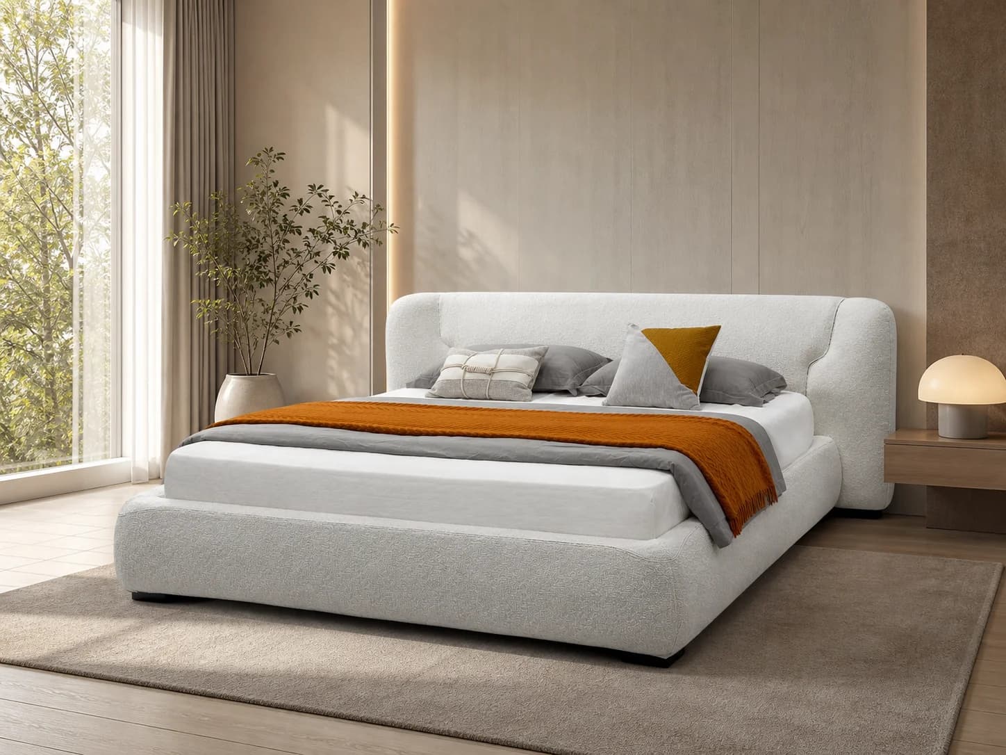Low-Profile Panel Fabric Upholstered Bed