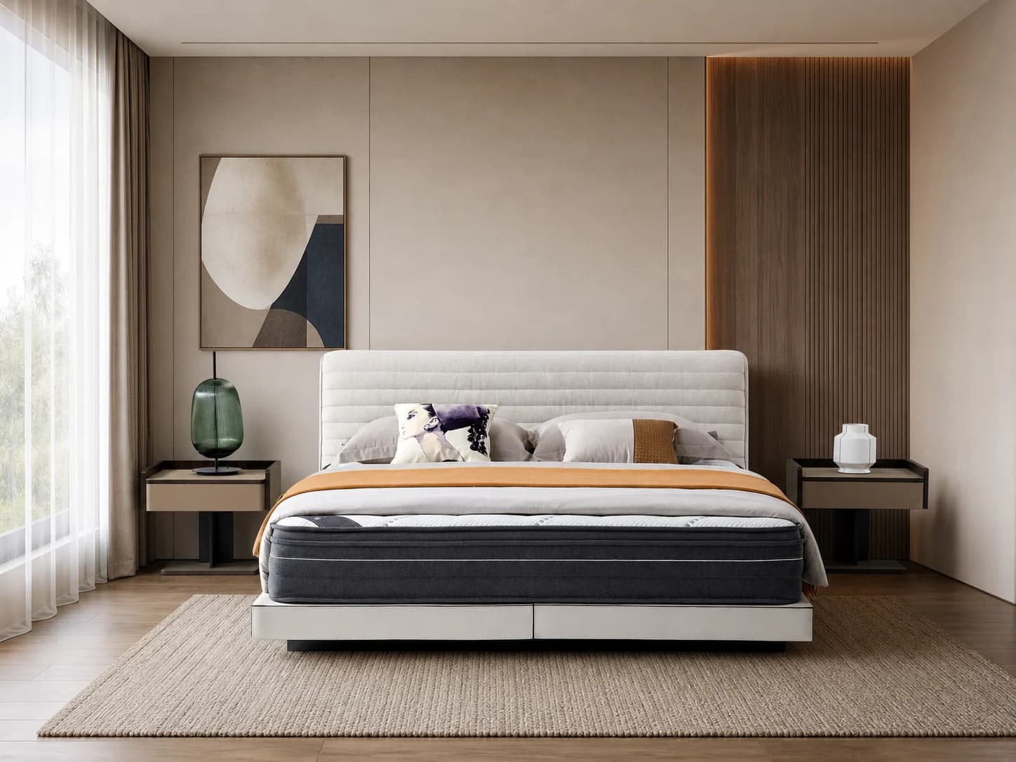 Floating-Base Fabric Upholstered Bed