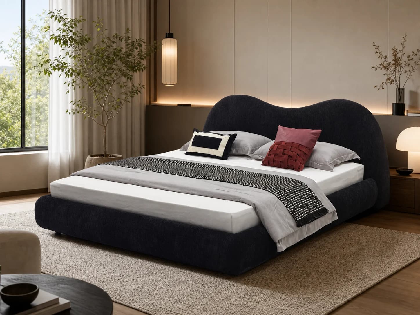 Curved Sculptural Fabric Upholstered Bed