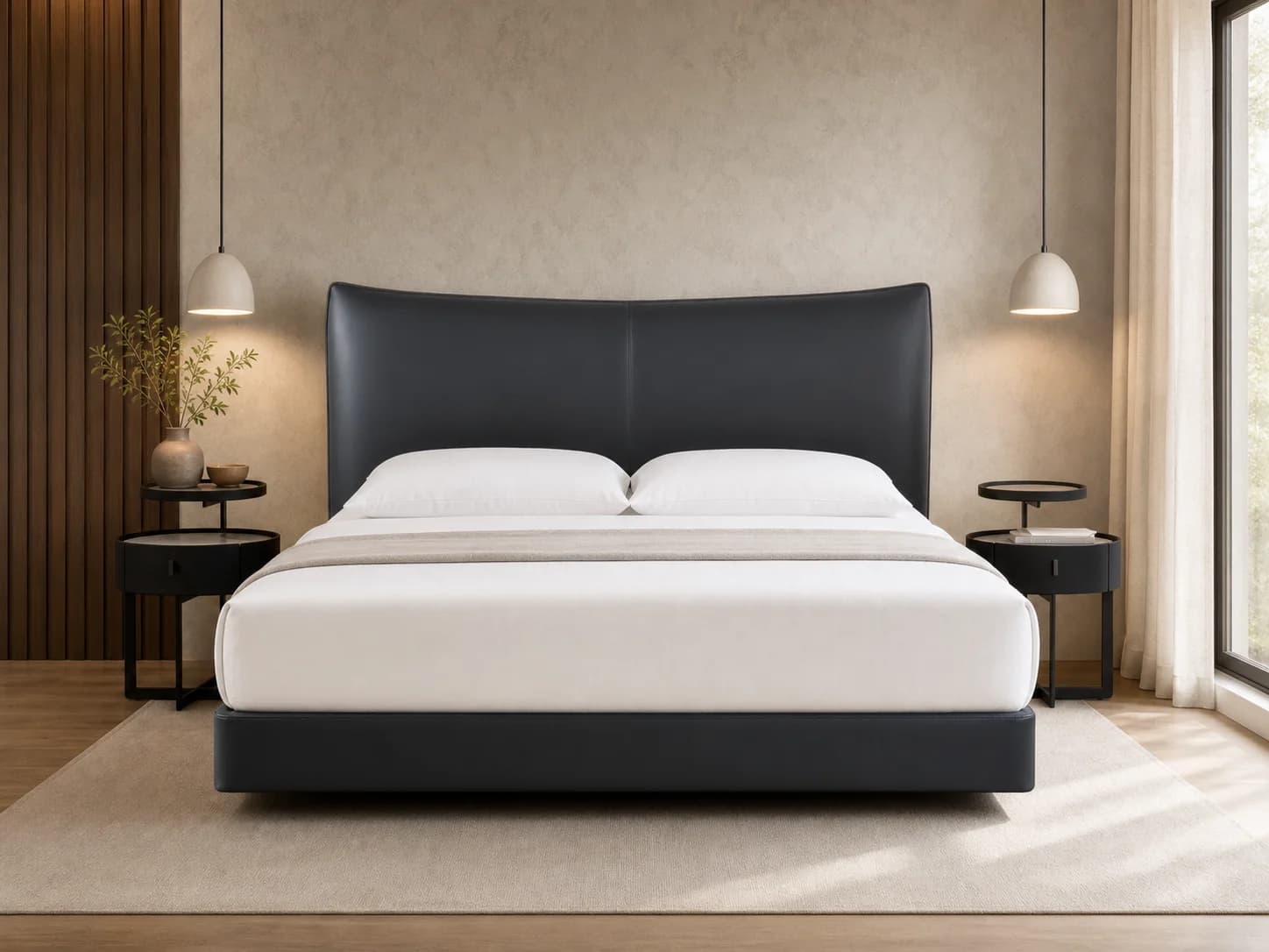 Backlit Wingback Leather Upholstered Bed