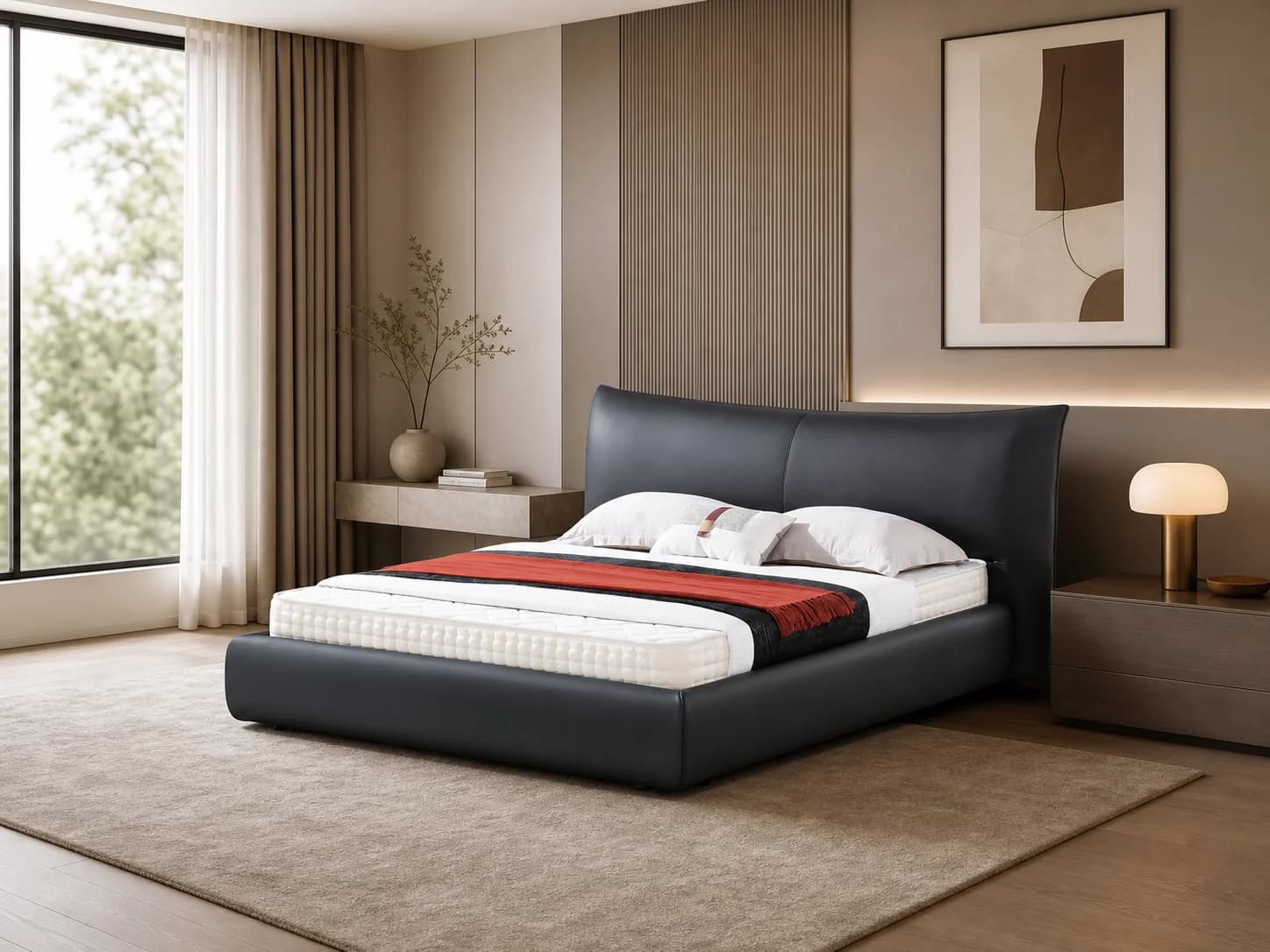 Tall Wingback Leather Upholstered Bed