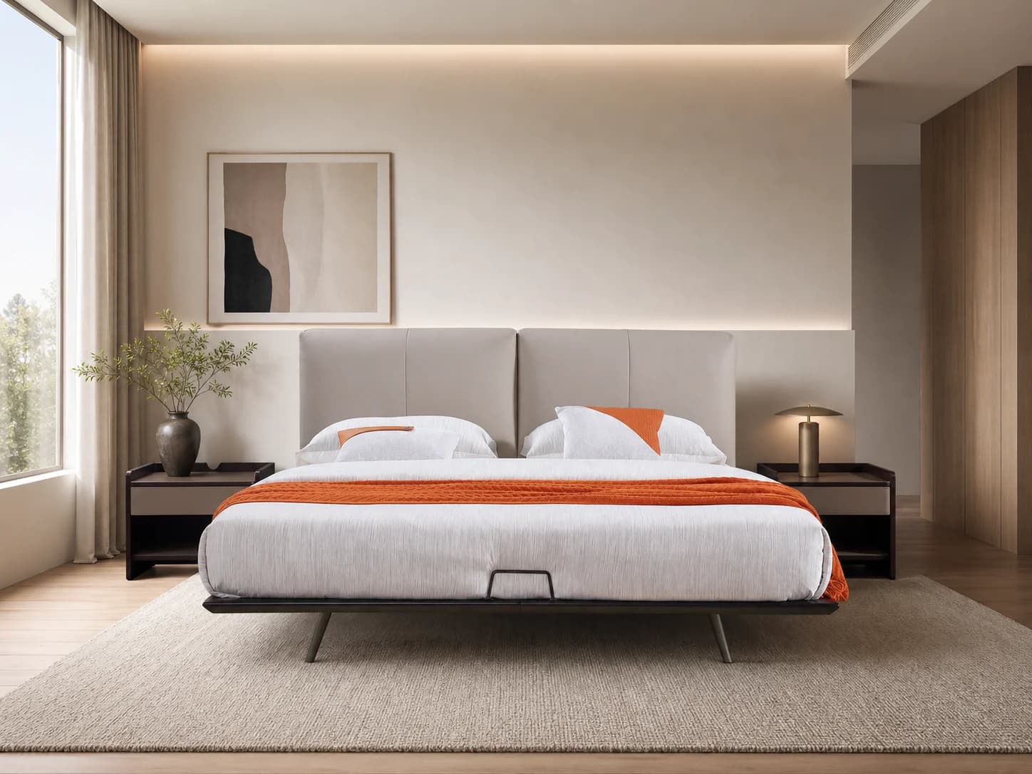 Splayed-Leg Panel Leather Upholstered Bed