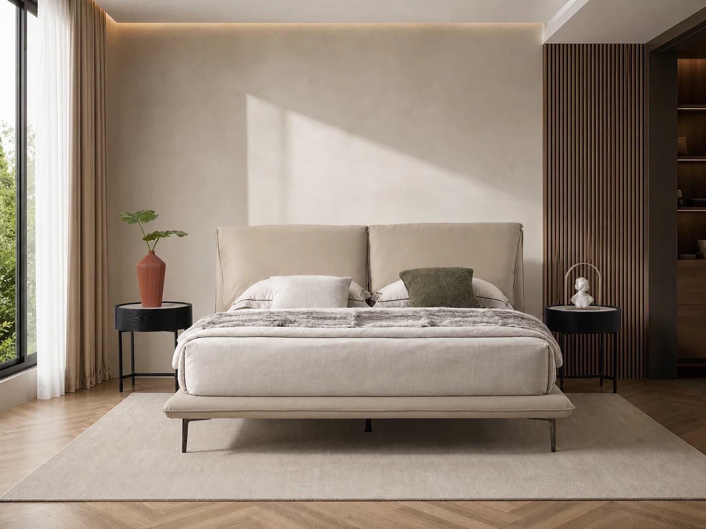 Draped-Cushion Fabric Upholstered Bed