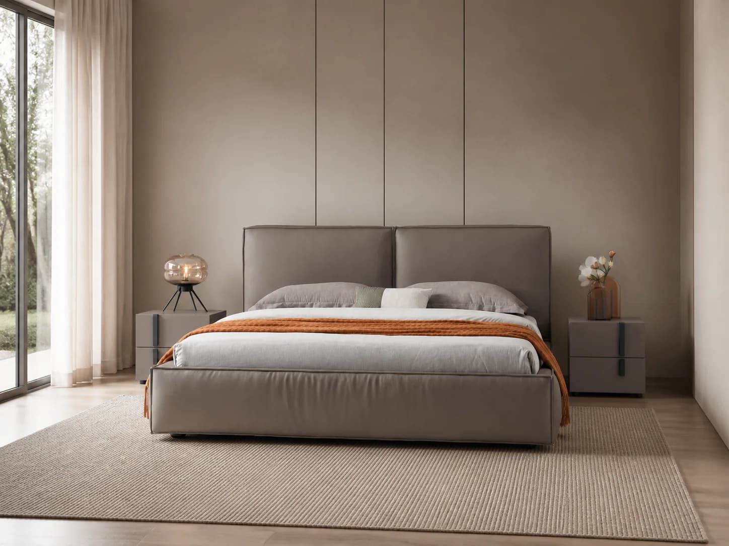 Twin-Panel Leather Upholstered Bed