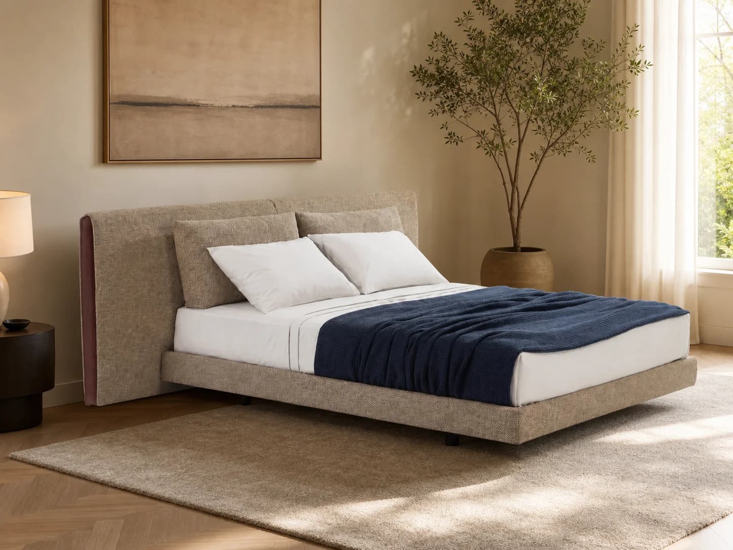 Extended-Panel Bed in Fabric or Leather