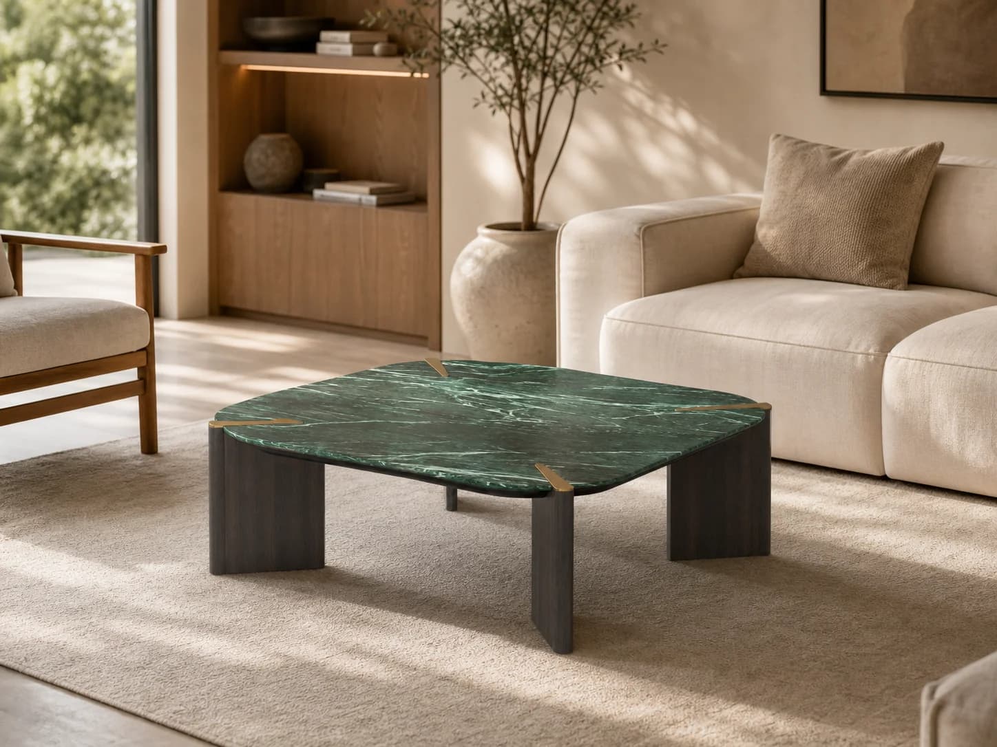 Square Green Marble Top Coffee Table