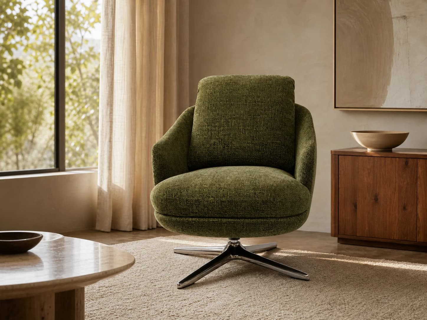 Fabric Swivel Lounge Chair with Metal Base