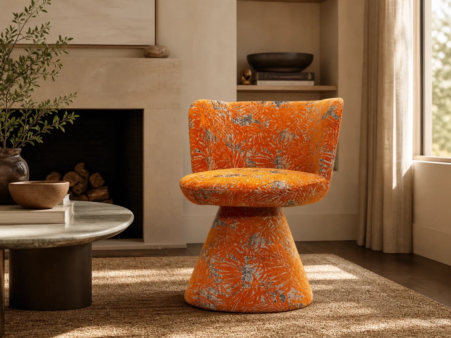 Fabric Tub Lounge Chair with Pedestal Base