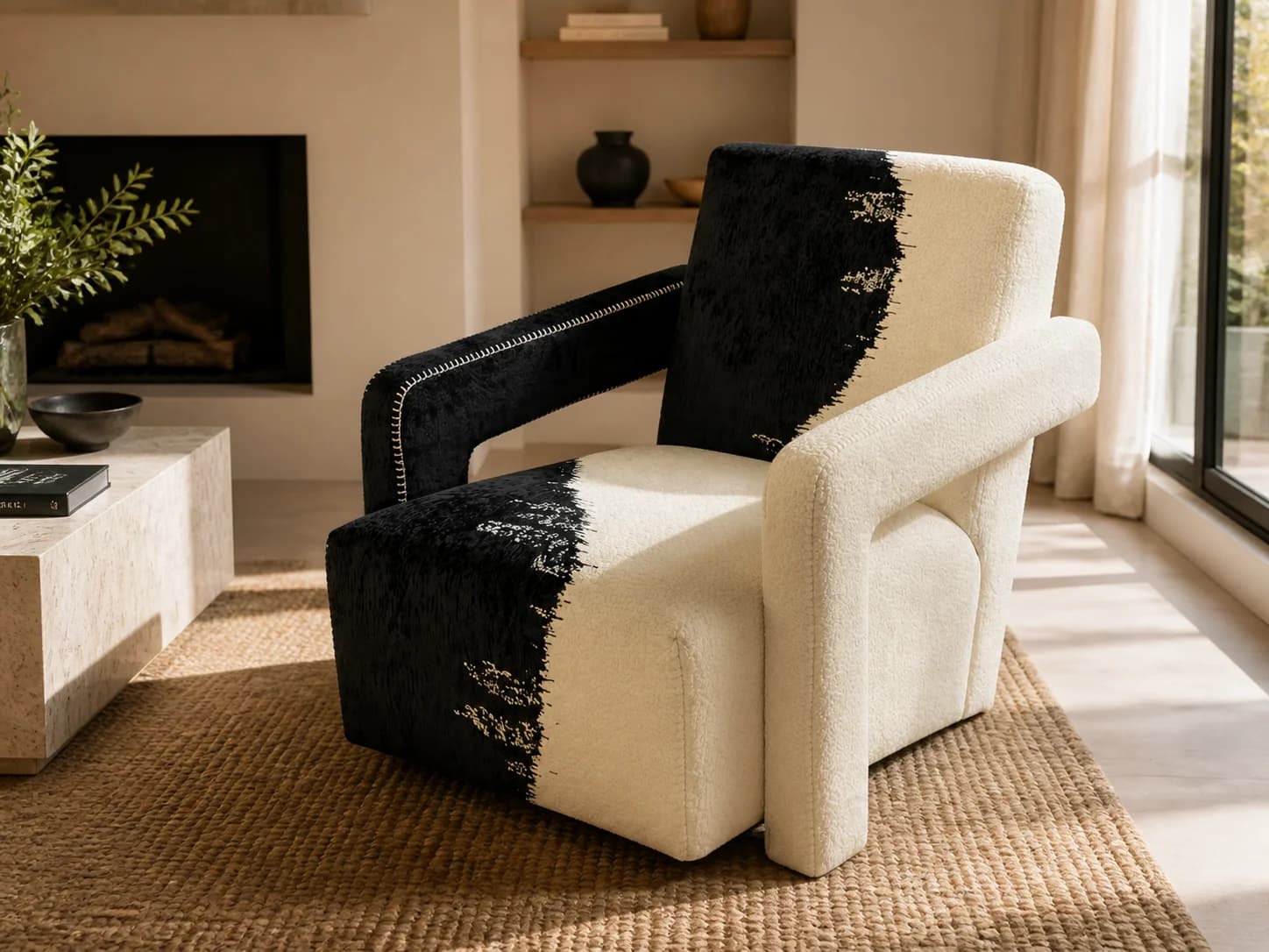 Open-Arm Wood Frame Lounge Chair