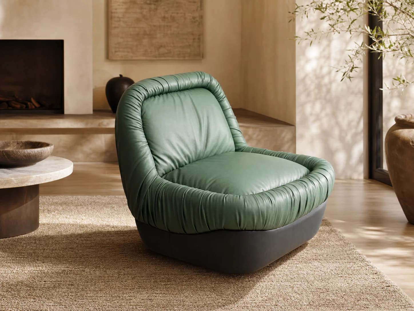 Wood Frame Faux Leather Lounge Chair