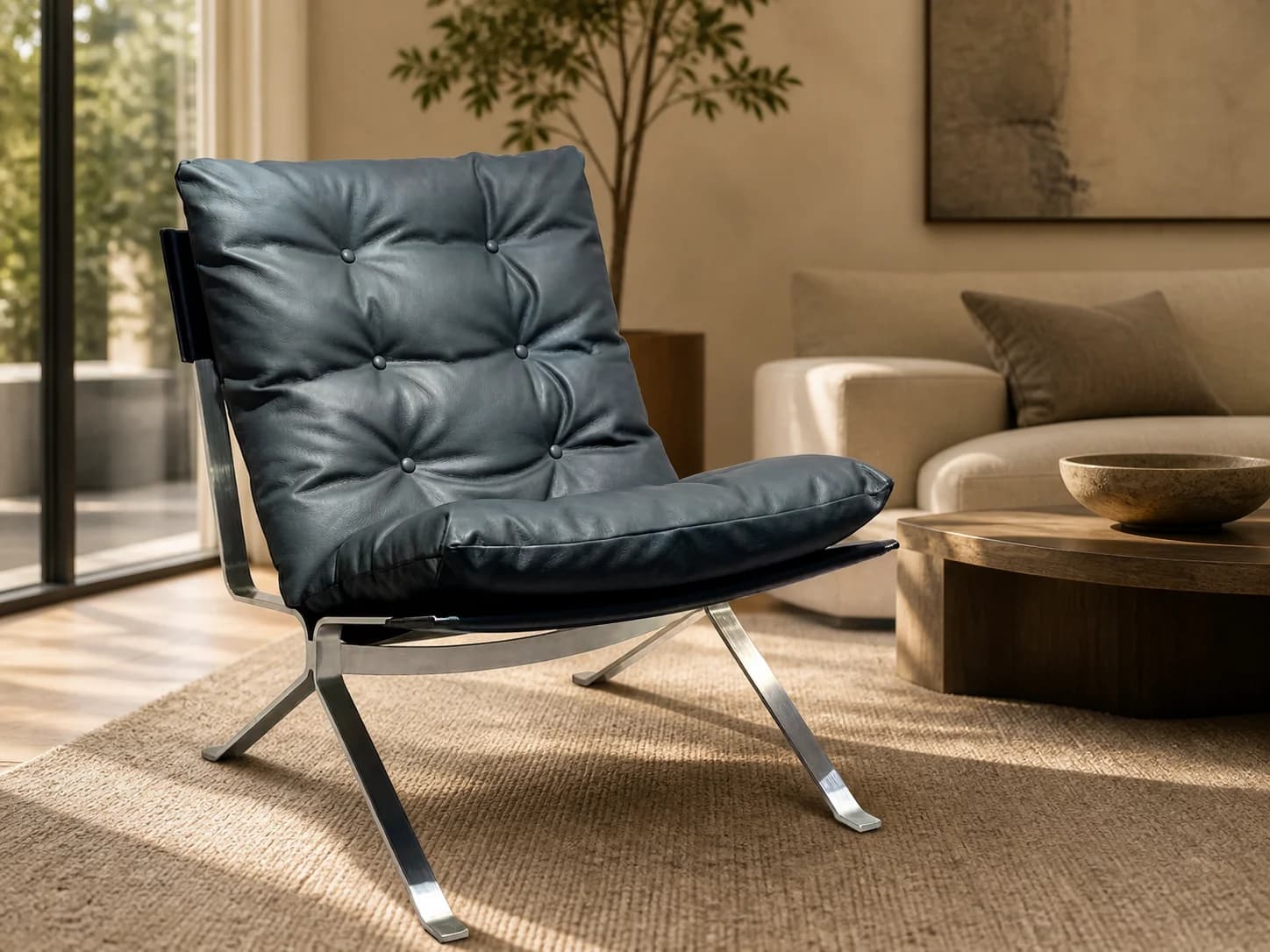 Stainless Steel Faux Leather Lounge Chair