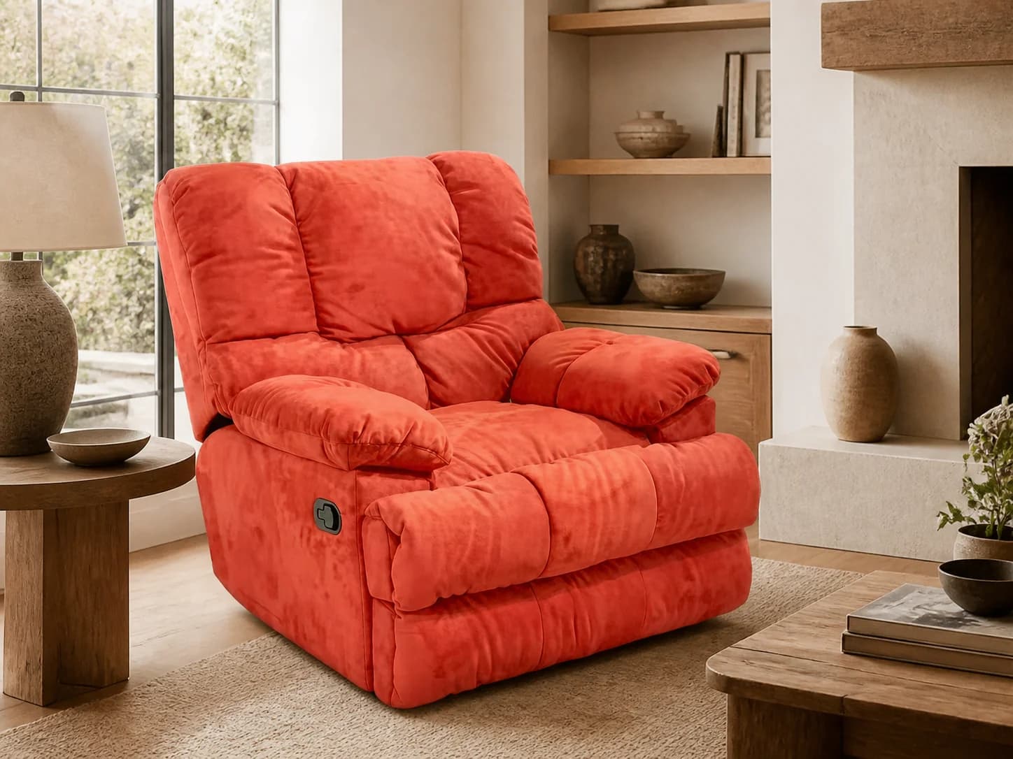 Wood Frame Pillow-Arm Lounge Chair